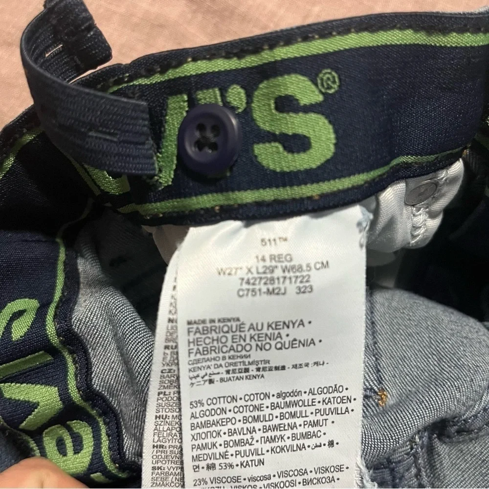 Levi's 511 Kids Classic Indigo Jeans Adjustable straps Straight Leg Size 14 Reg